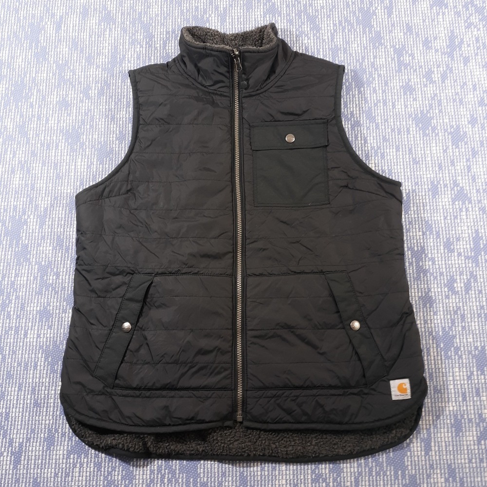 Carhartt Puffer Vest Womens M 8/10 Black Reversible Full Zip Fleece Lined Work